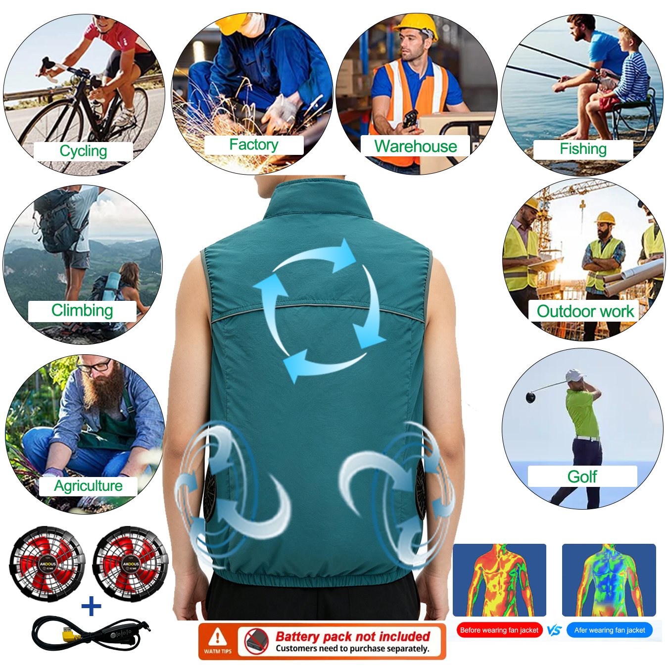 12V 5V USB mouwloze koelventil - Outdoor Adventure Vest recensie en prijs